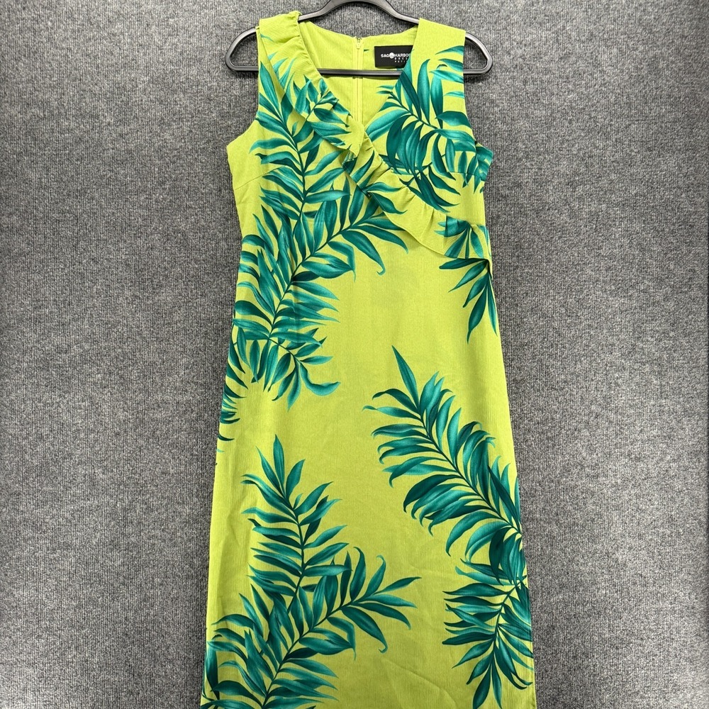 Vintage Sag Harbor Dress 10P Floral V-Neck Long Tropical Resort Beachy Vacation